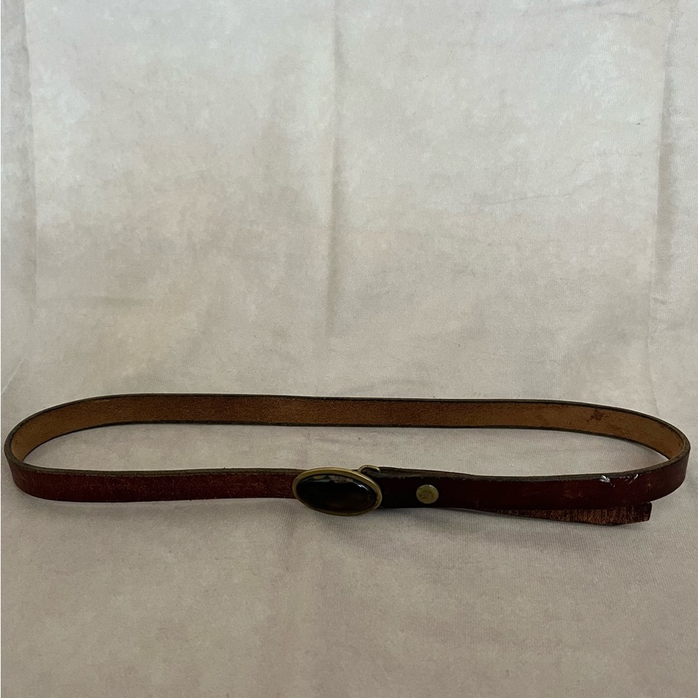 Leather Belt with Stone Buckle